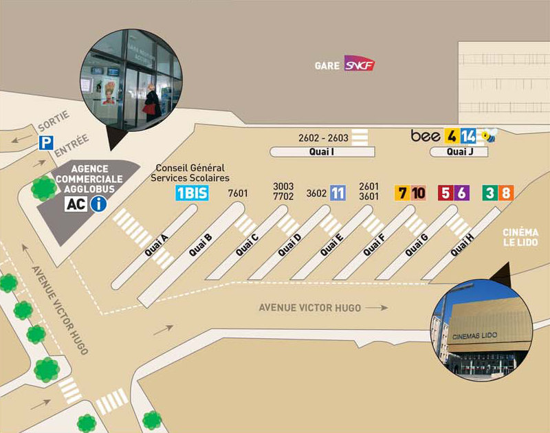 Le plan de la gare routière de StRaphaël Agglobus Cavem